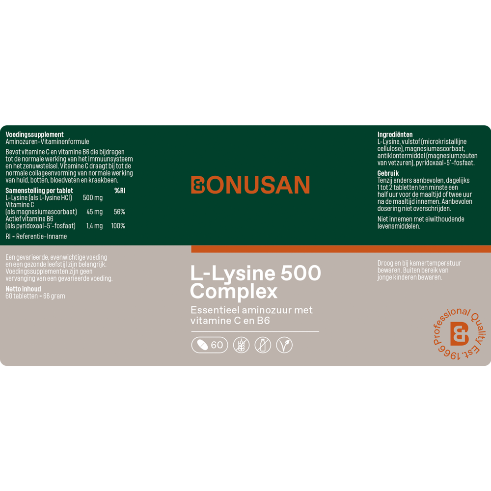 L-Lysine 500 mg complex - 60 tabletten Bonusan - Afbeelding 2